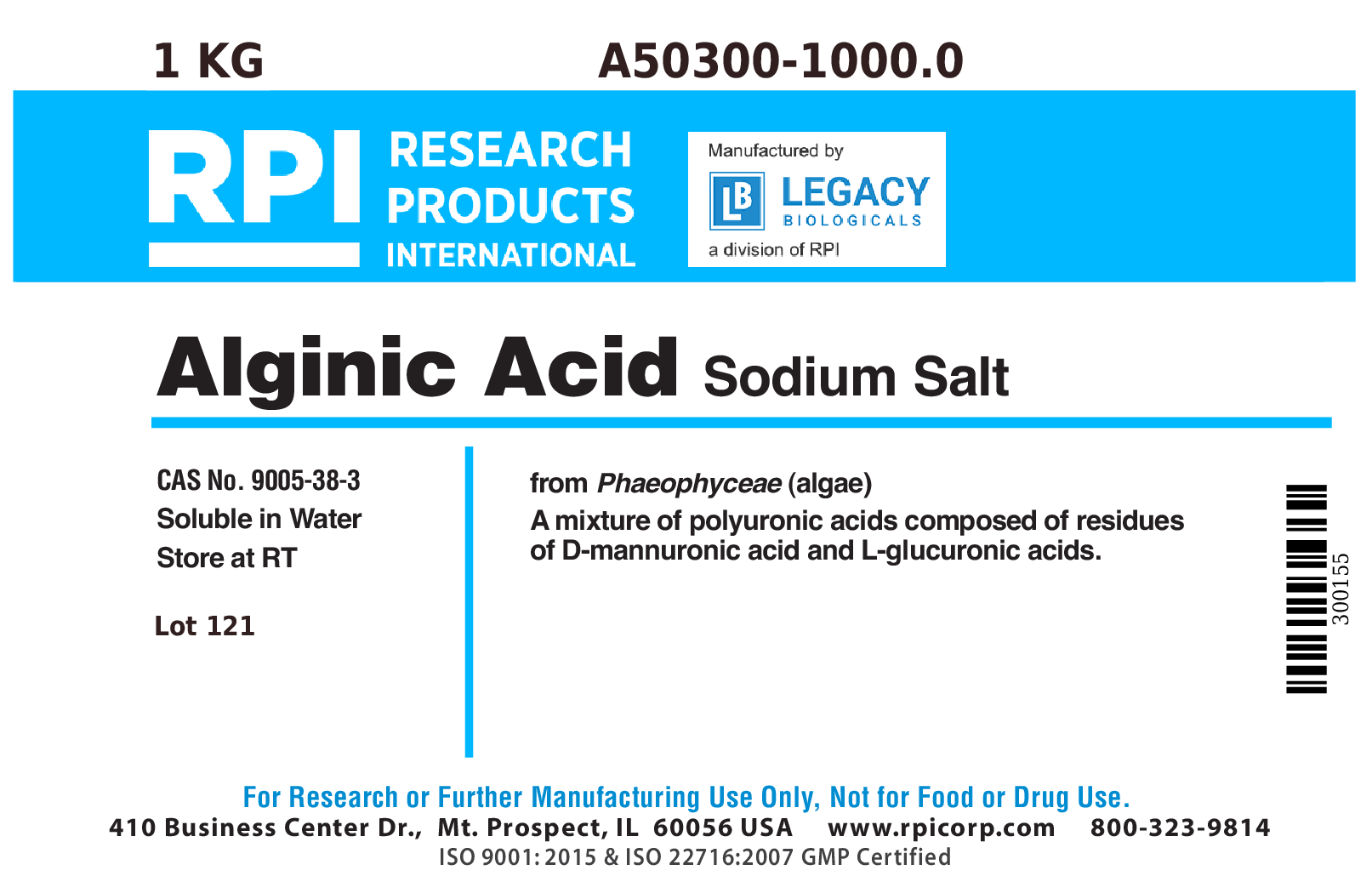 Alginic Acid Sodium Salt, 1 Kilogram