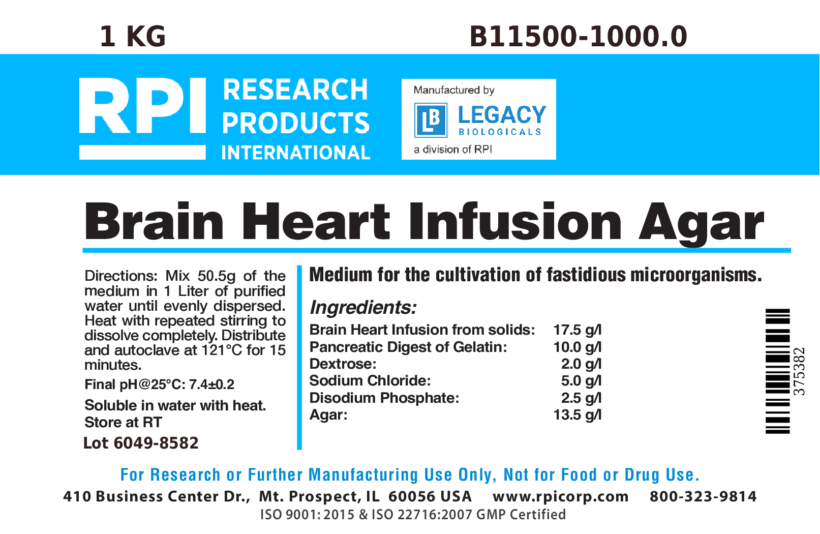 BHI Agar [Brain Heart Infusion Agar], 1 Kilogram