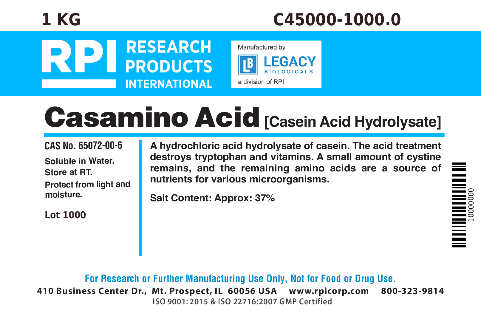 Casamino Acids [Casein acid hydrolysate], 1 Kilogram