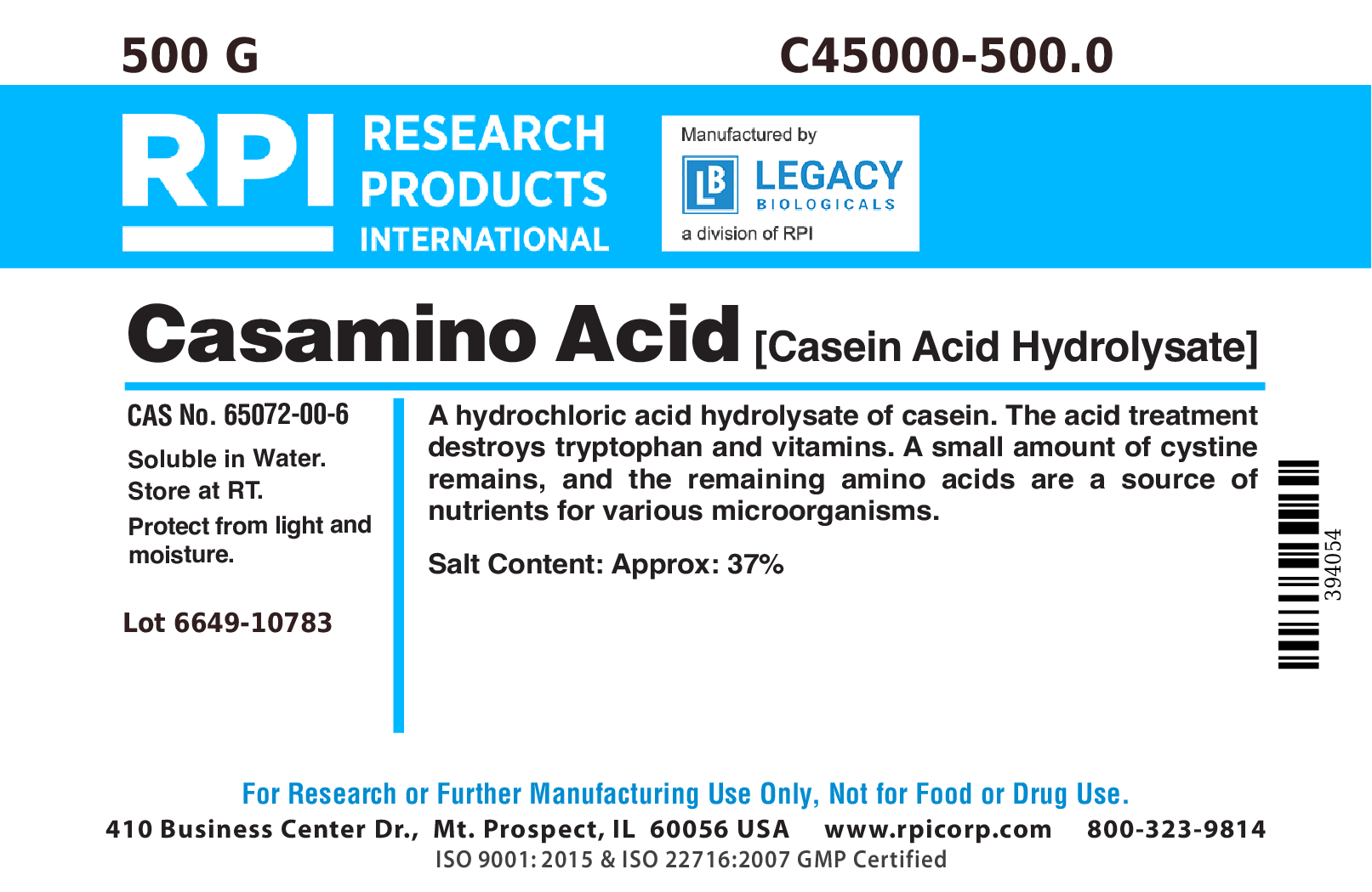 Casamino Acids [Casein acid hydrolysate], 500 Grams