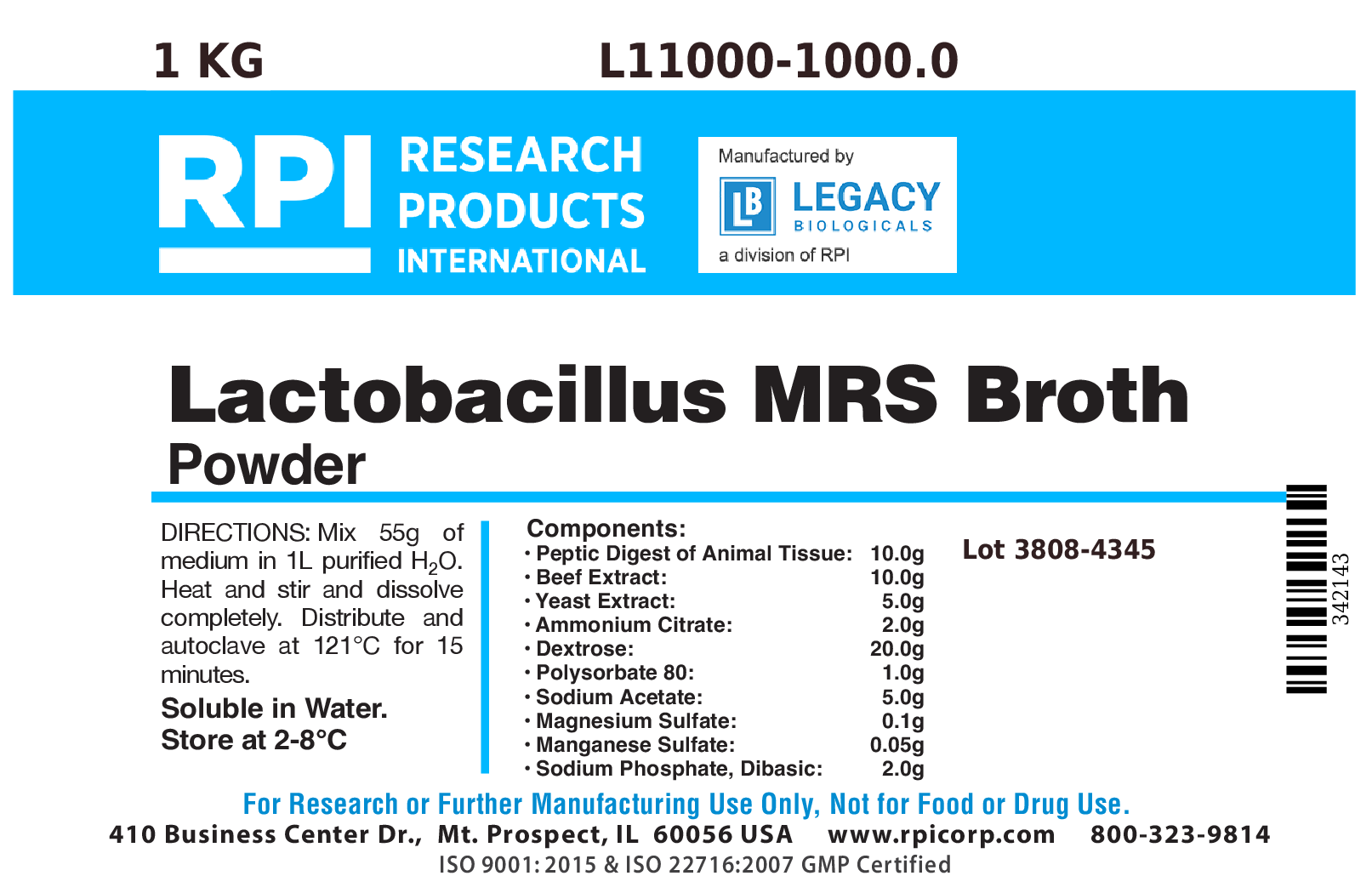 Lactobacillus MRS Broth Powder, 1 Kilogram