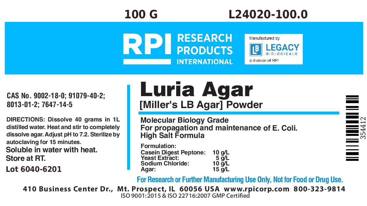 Luria Agar [Miller's LB] Powder, 100 Grams