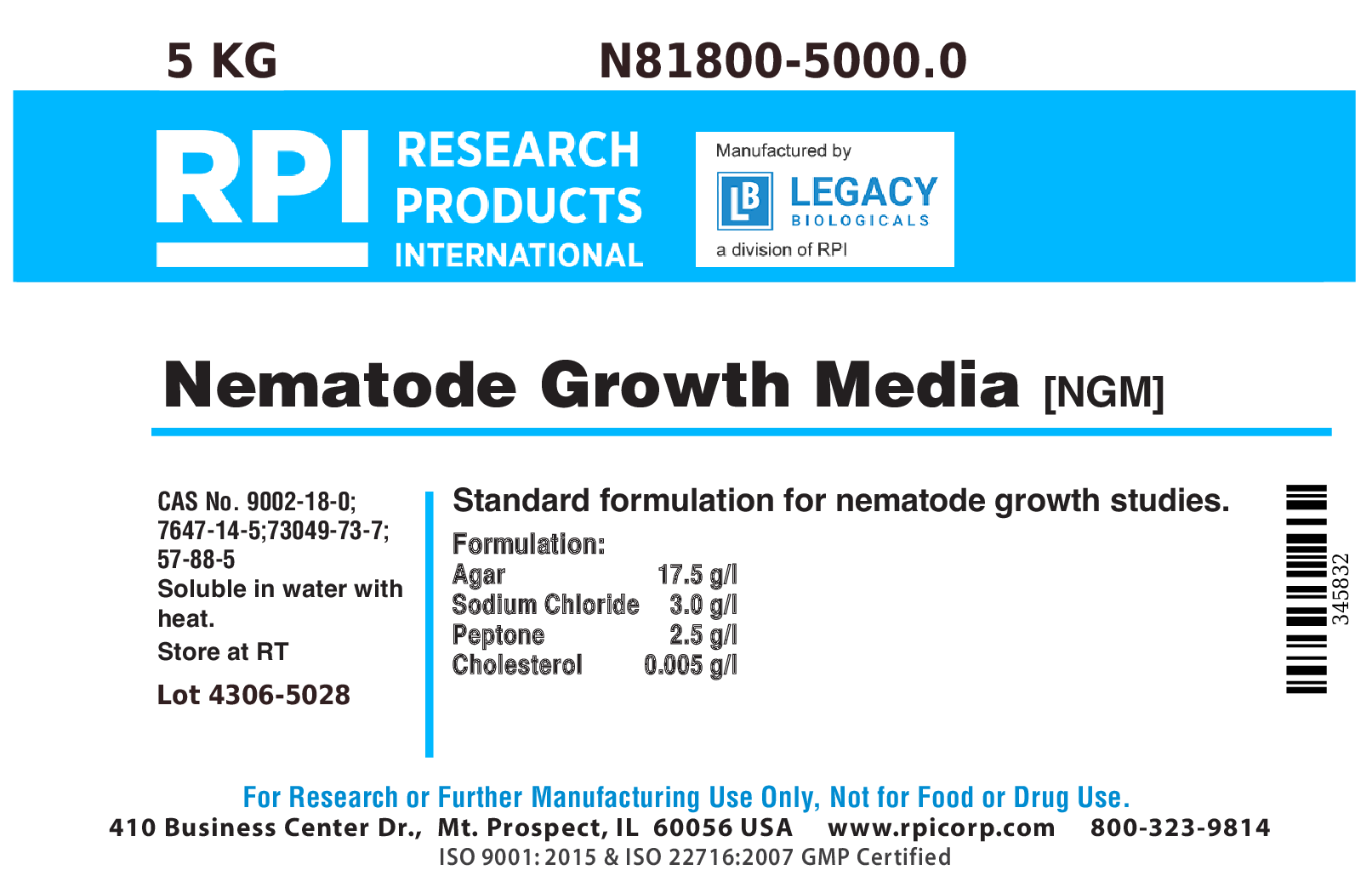 NGM (Nematode Growth Medium), 5 Kilograms