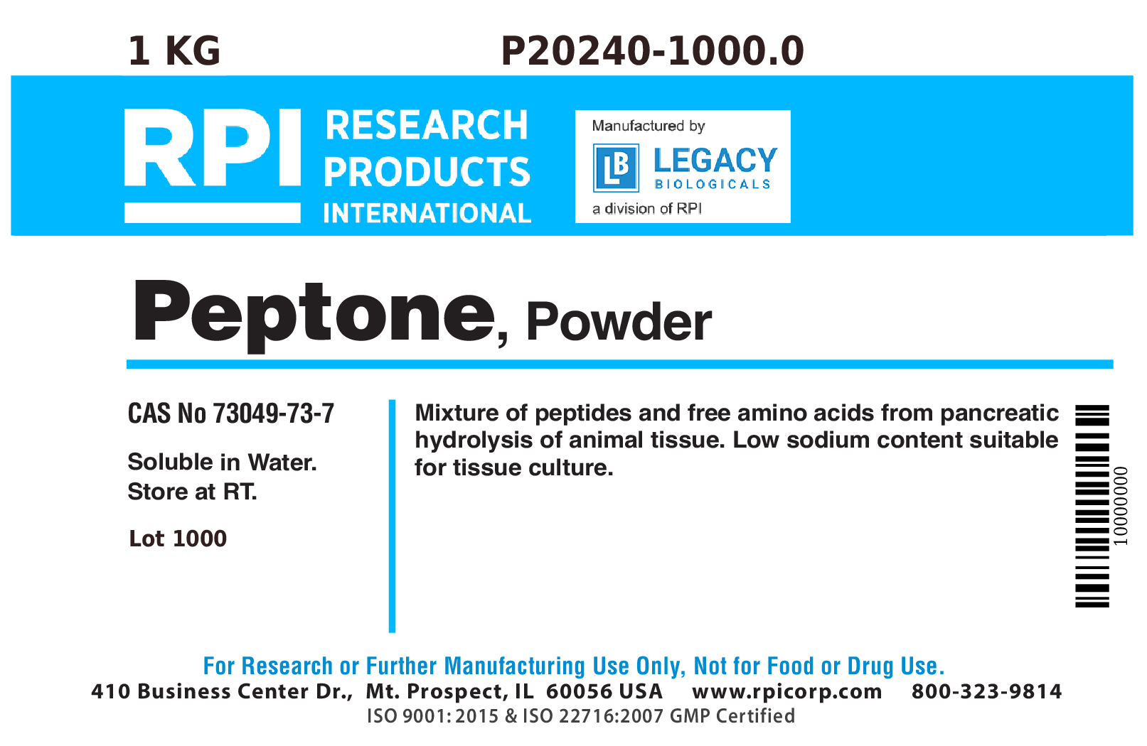 Peptone, Powder, 1 Kilograms