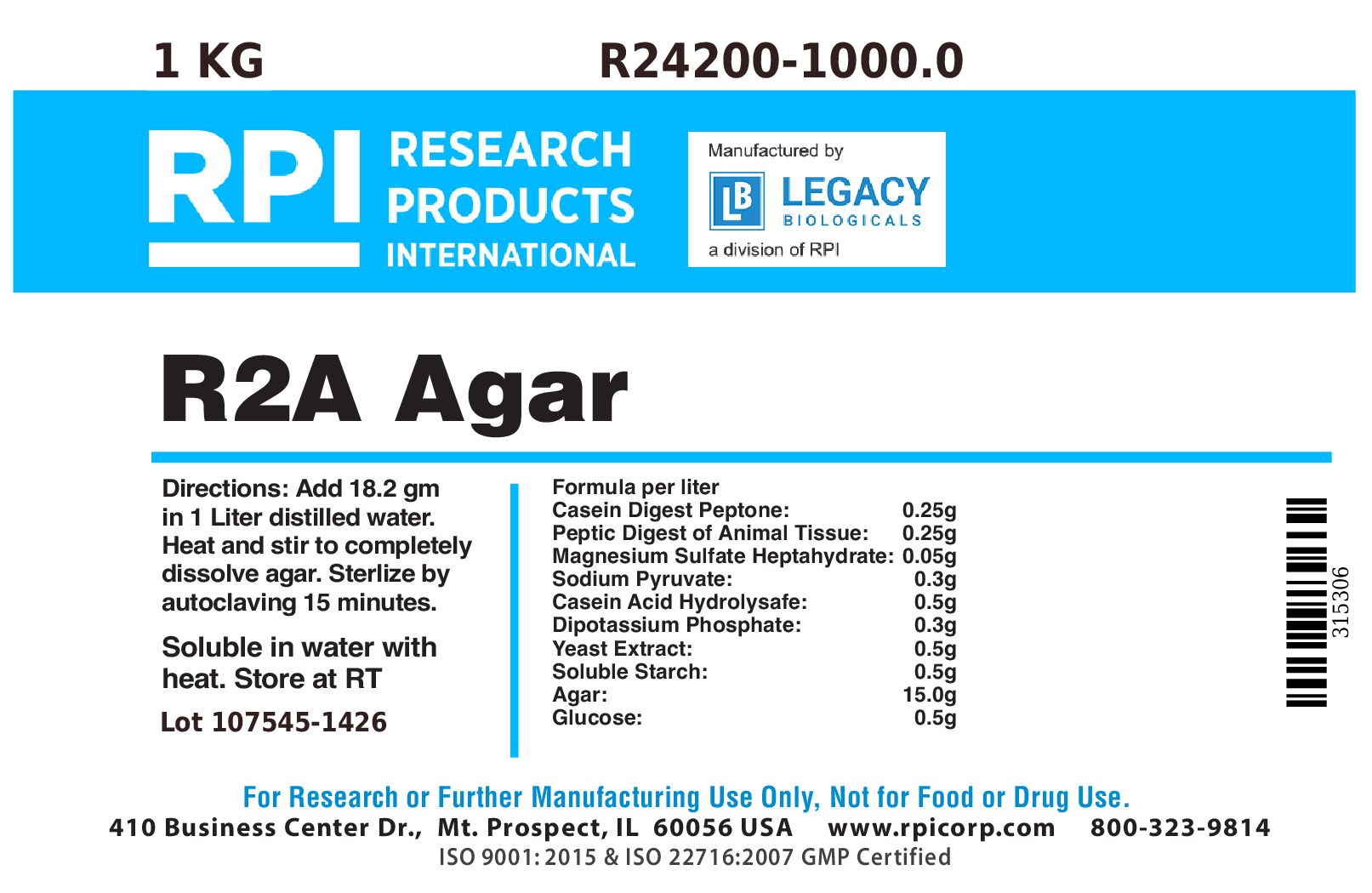 R2A Agar, 1 Kilogram