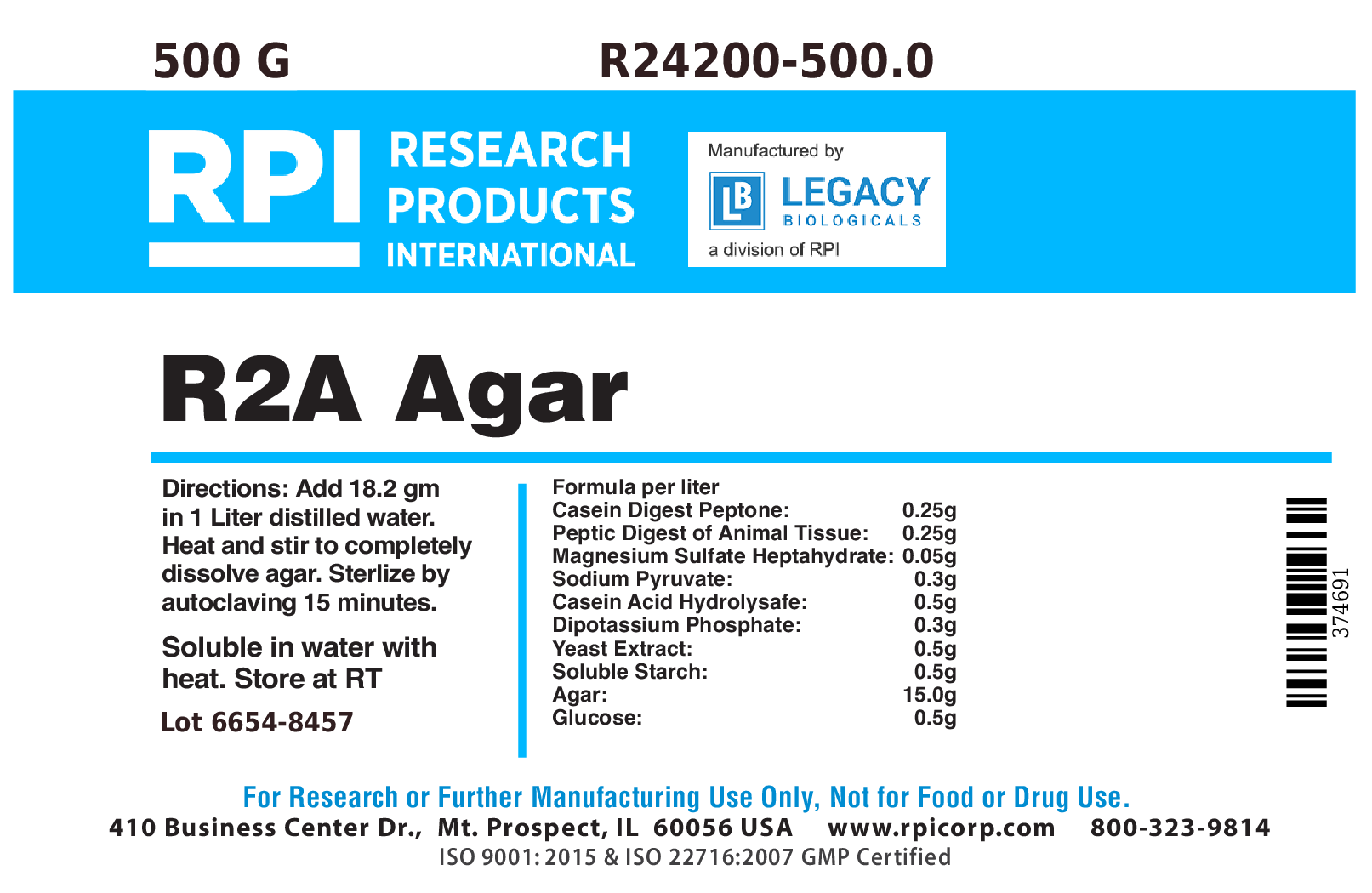 R2A Agar, 500 Grams