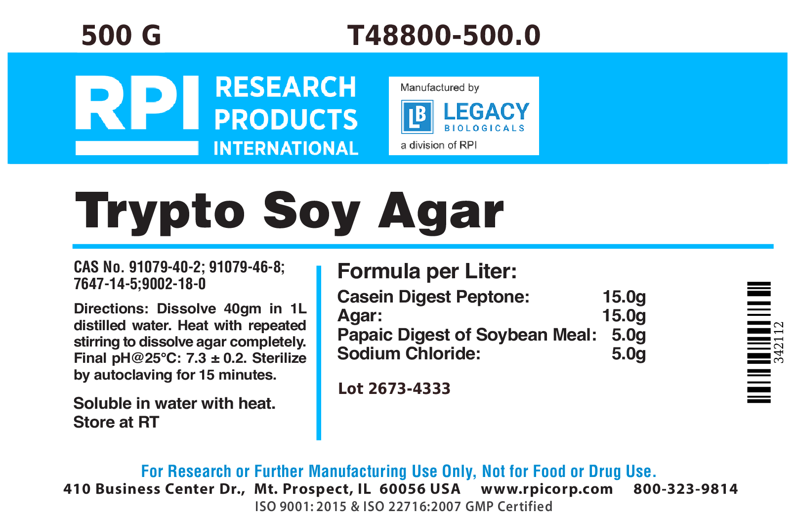 Trypto Soy Agar, 500 Grams