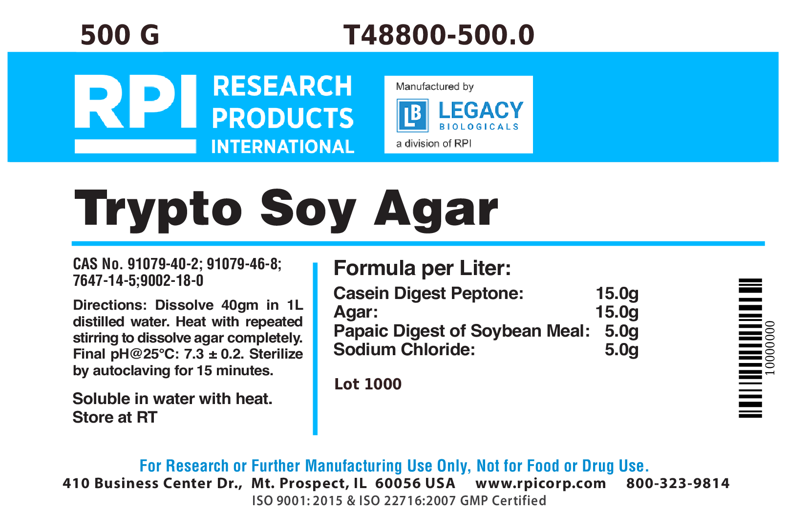 Trypto Soy Agar, 500 Grams
