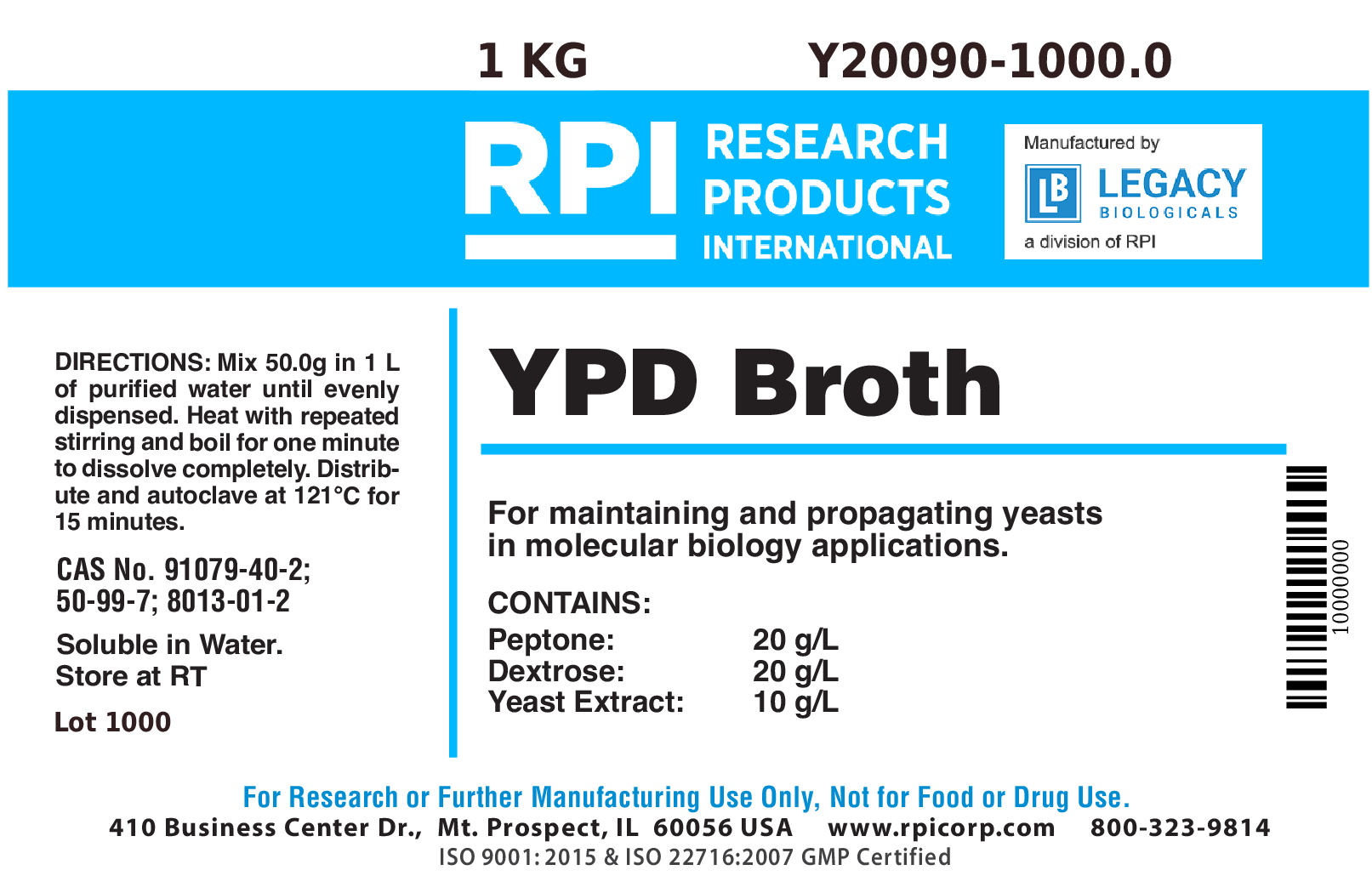 YPD Broth, 1 Kilogram