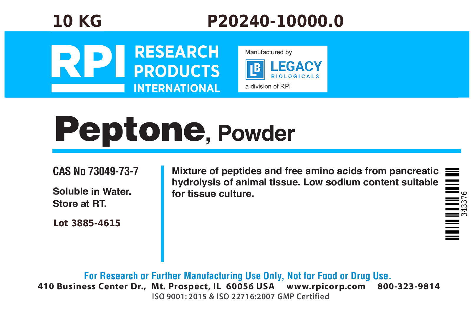 Peptone, Powder, 10 Kilograms