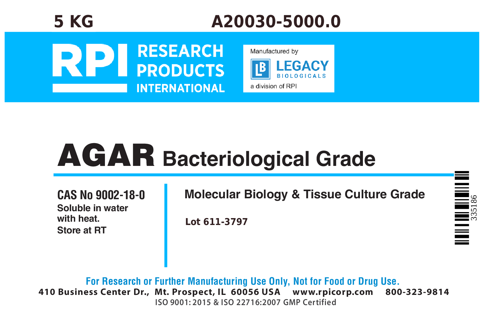 Agar, Bacteriological Grade, 5 Kilograms
